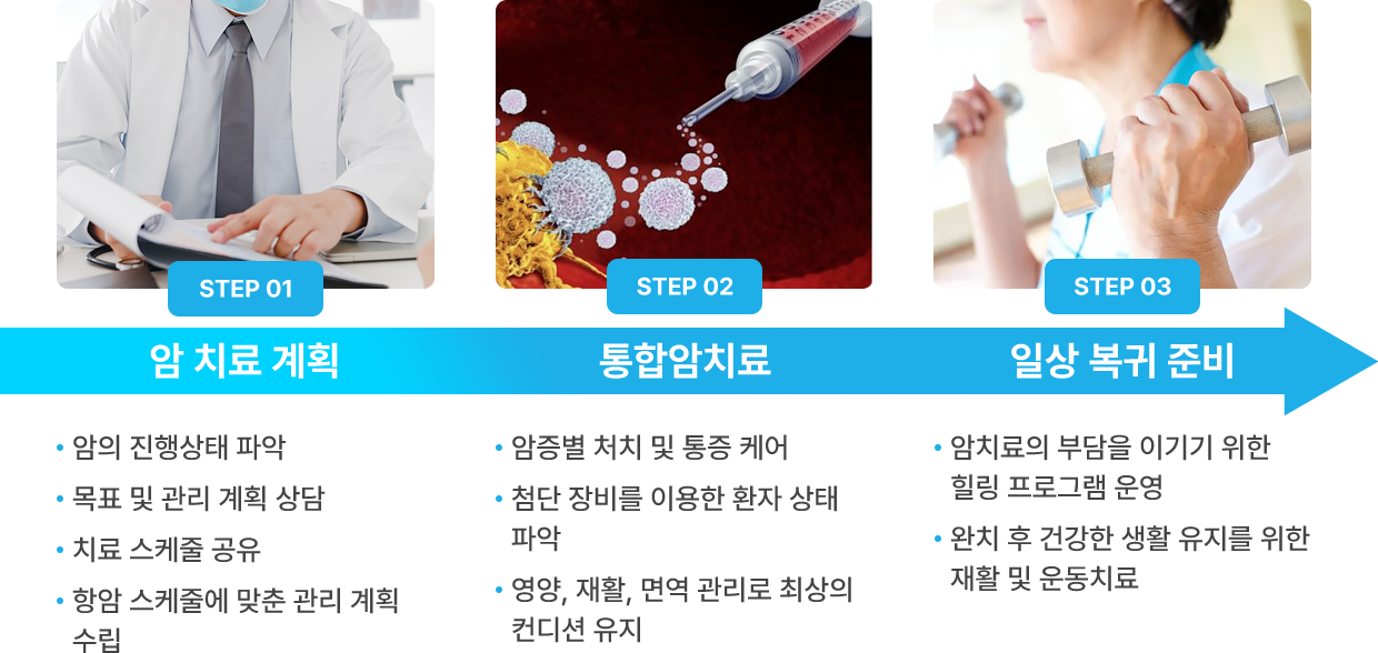1단계 암 치료 계획, 2단계 통합암치료, 3단계 일상 복귀 준비